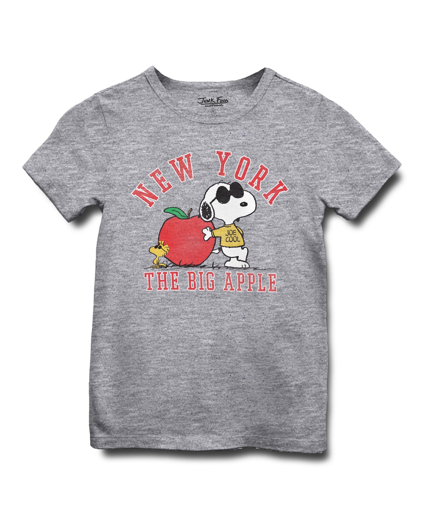 Junk Food Clothing KIDS HEATHER GREY SNOOPY THE BIG APPLE TEE