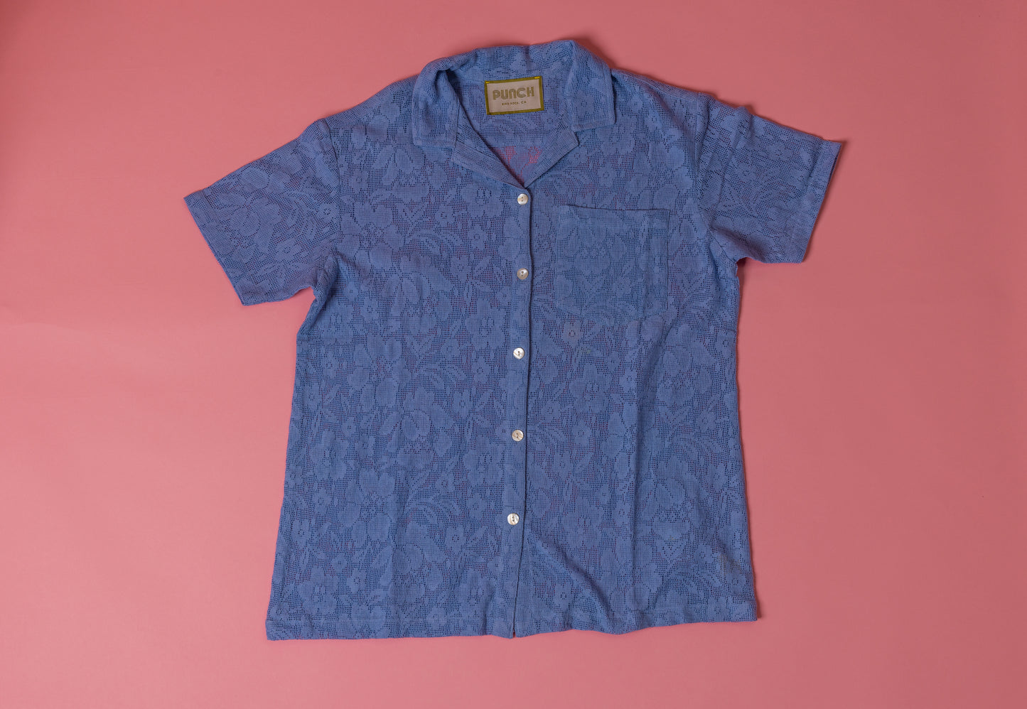 TROPICAL PUNCH Lace Button Down Blue