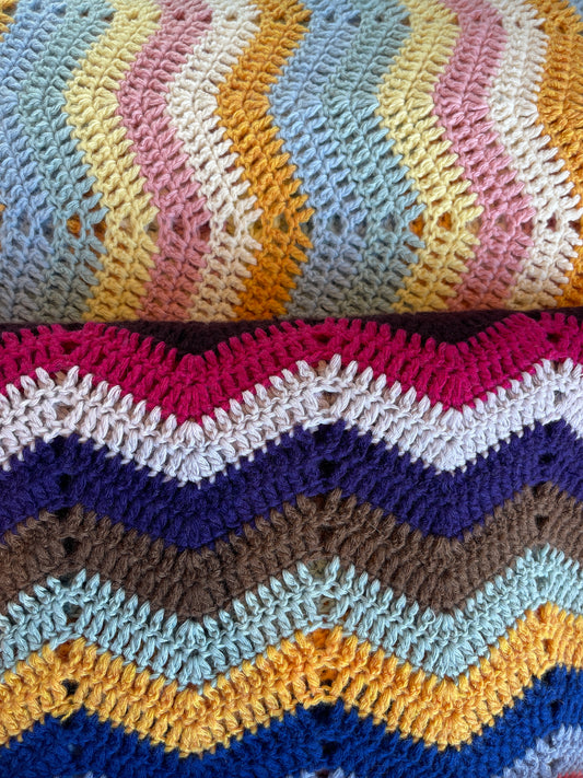 TROPICAL PUNCH Mongolian Cashmere Crochet Blanket-Zigzag