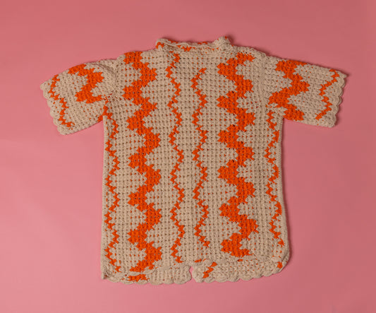 TROPICAL PUNCH Crochet Button-Down -Orange/White