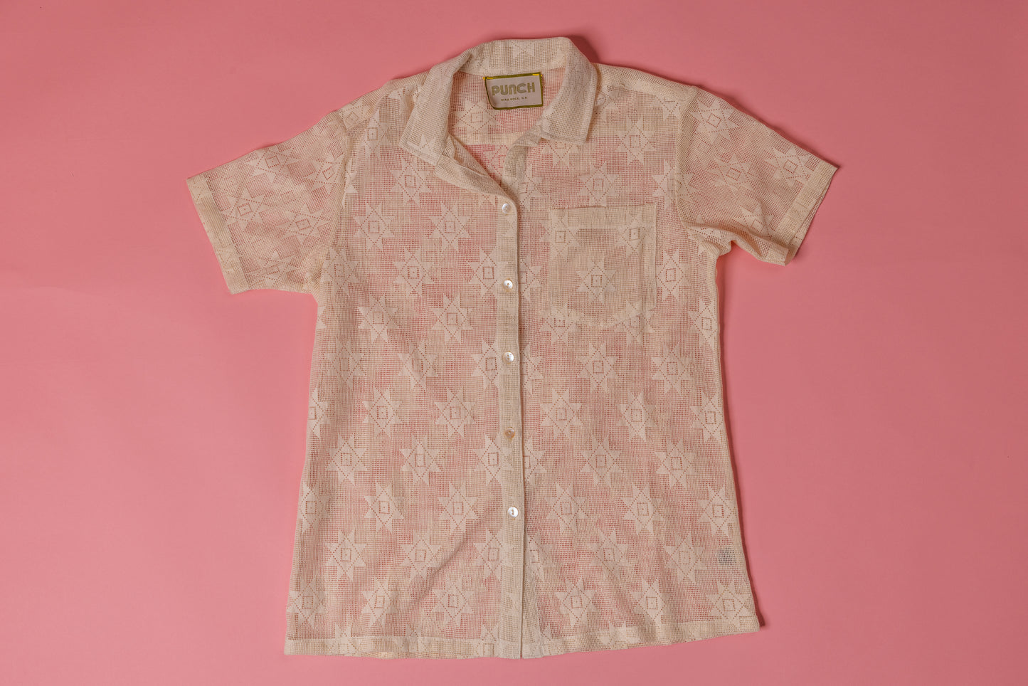 TROPICAL PUNCH Lace Button Down White