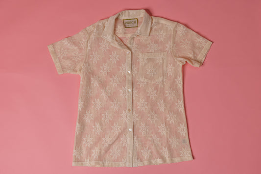 TROPICAL PUNCH Lace Button Down White