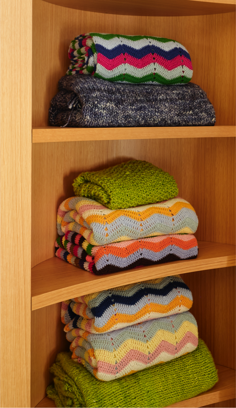 TROPICAL PUNCH Mongolian Cashmere Crochet Blanket-Green