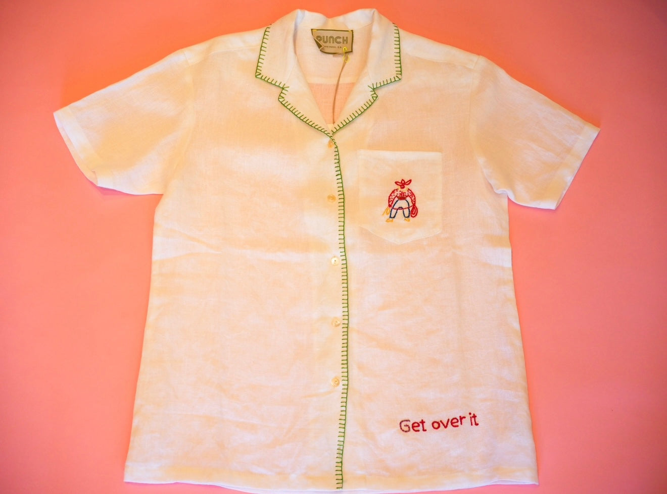 TROPICAL PUNCH 100% Hand Embroidered Linen Button-Down -Get over it