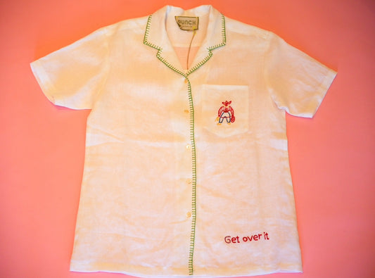 TROPICAL PUNCH 100% Hand Embroidered Linen Button-Down -Get over it