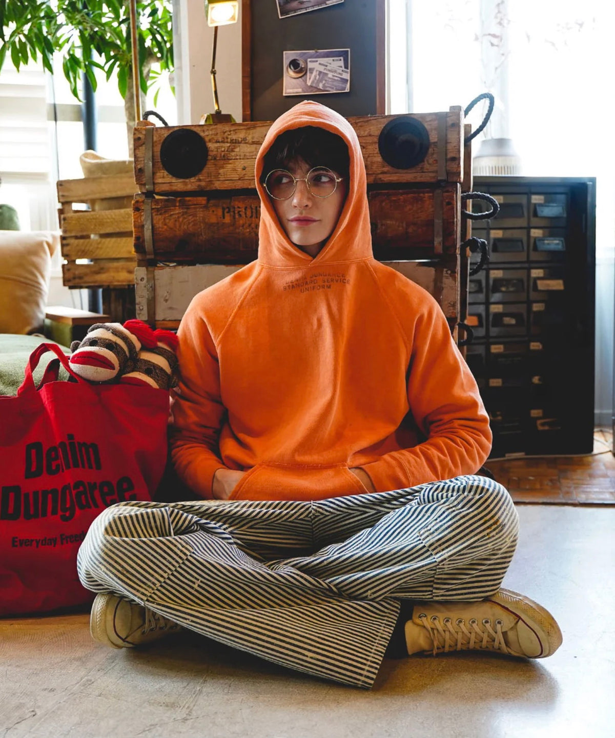 DENIM DUNGAREE Vintage Loopback Simple Hoodie