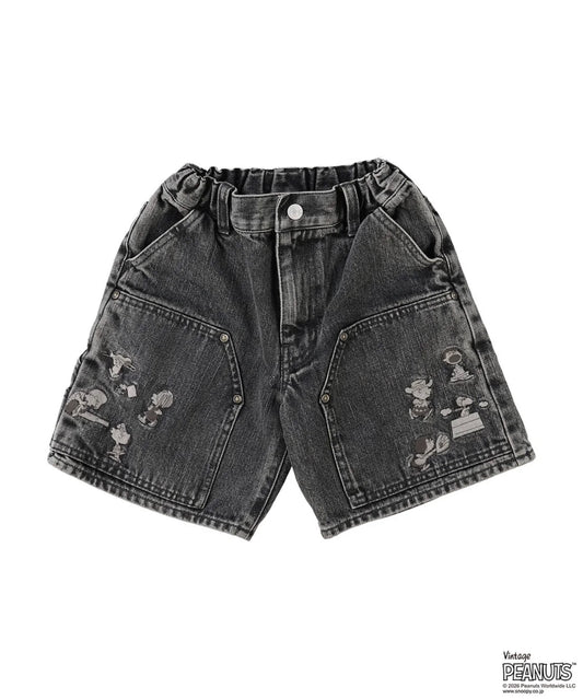 DENIM DUNGAREE Black Denim SNOOPY Shorts