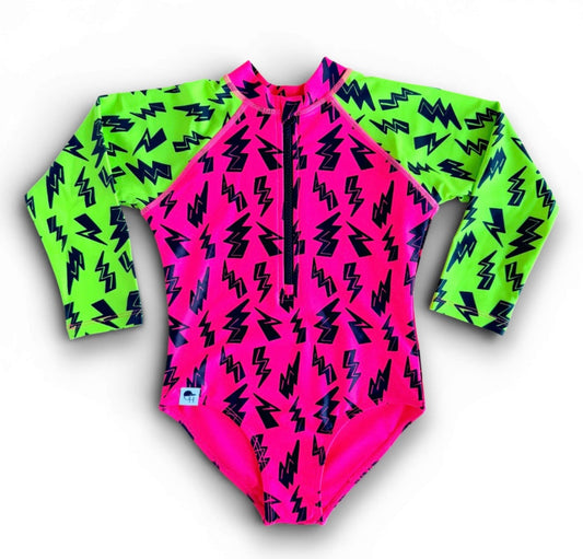 GEORGE HATS Girls Neon Spotfast™ Zip Swim Suit