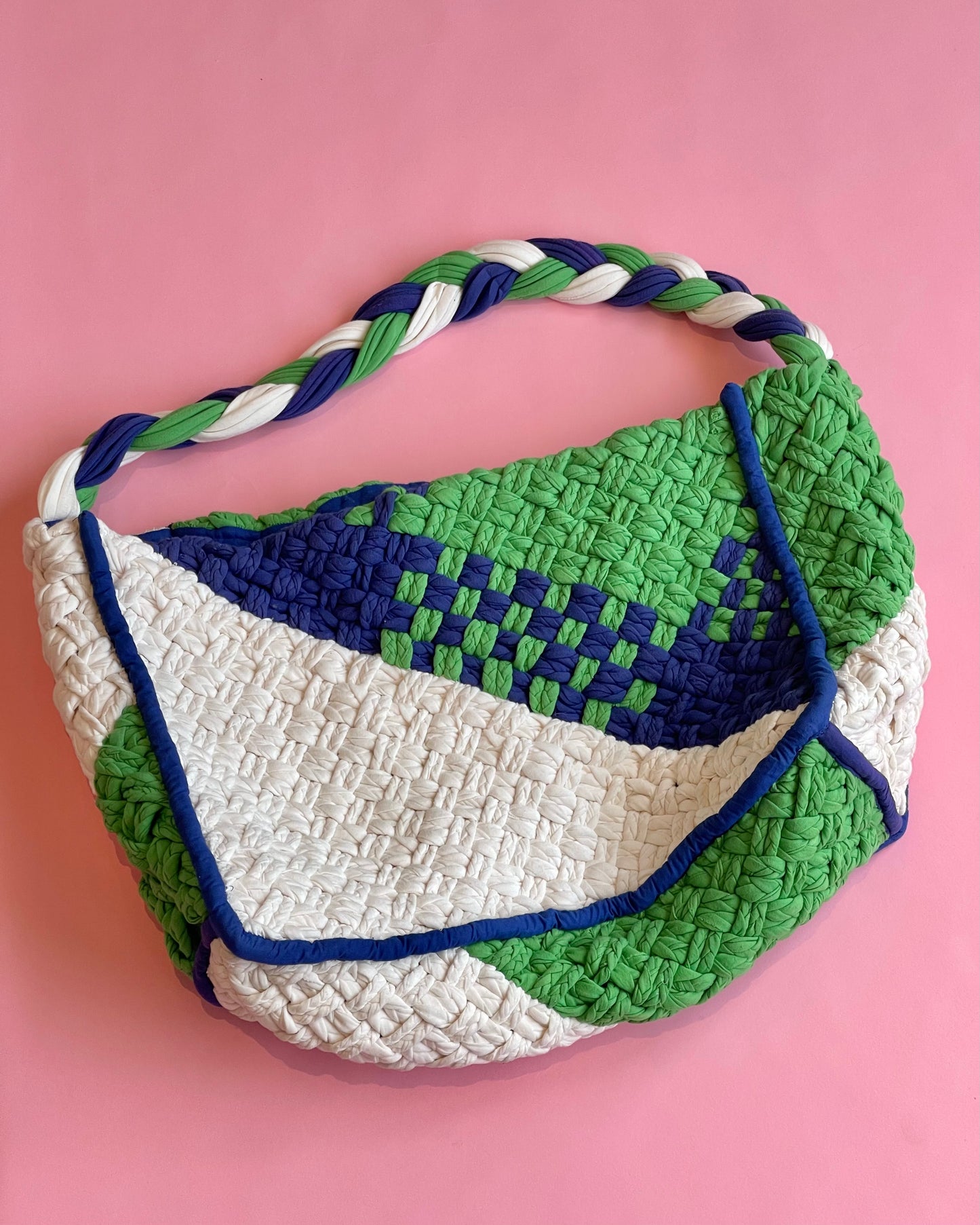 TROPICAL PUNCH Crochet Bag - Blue/White/Green