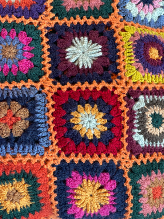 TROPICAL PUNCH Mongolian Cashmere Crochet Blanket-Granny Squares